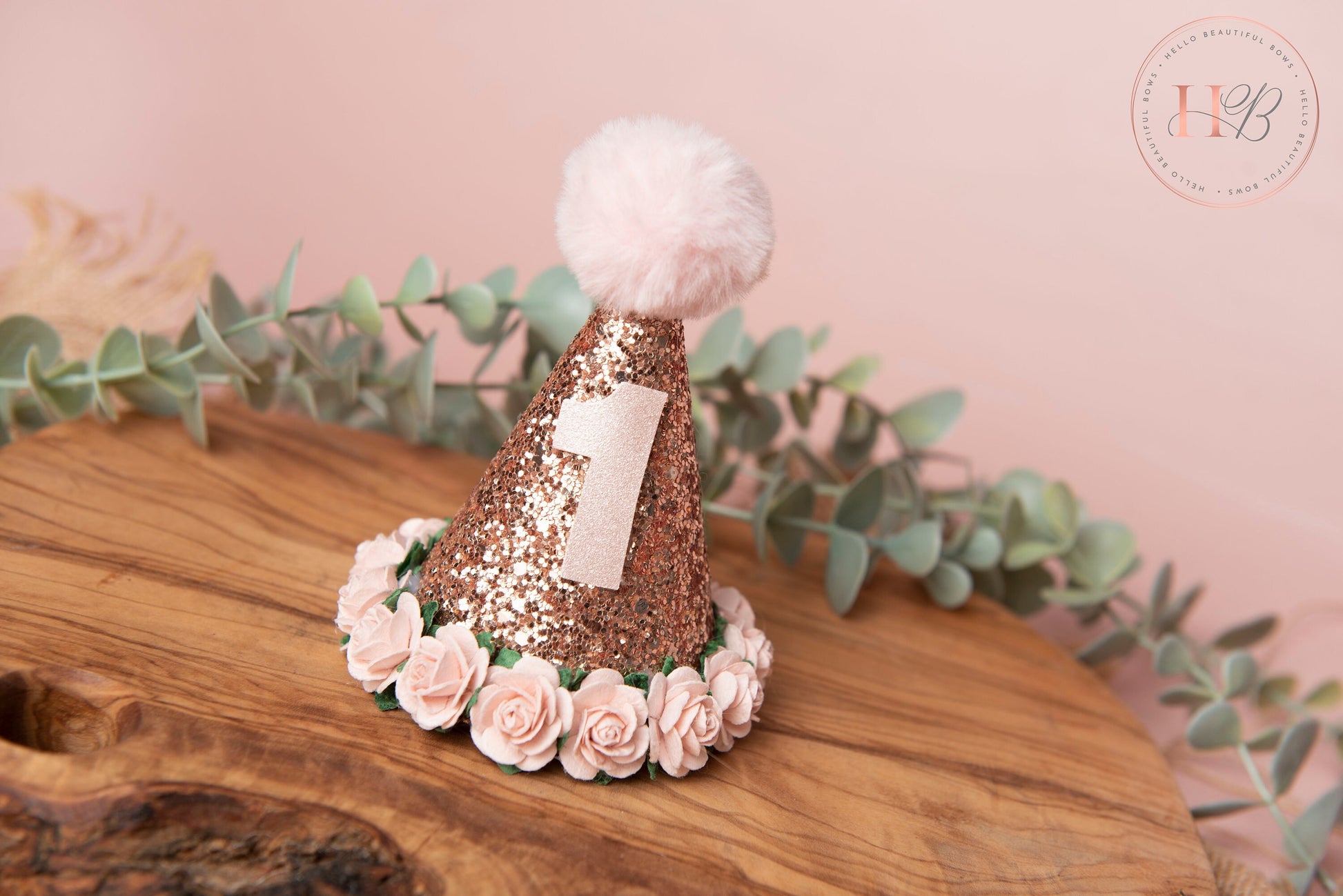 Rose Gold birthday party hat, 1st birthday crown, 2nd birthday crown, Cake smash hat, birthday crown, party hat, first birthday girl,