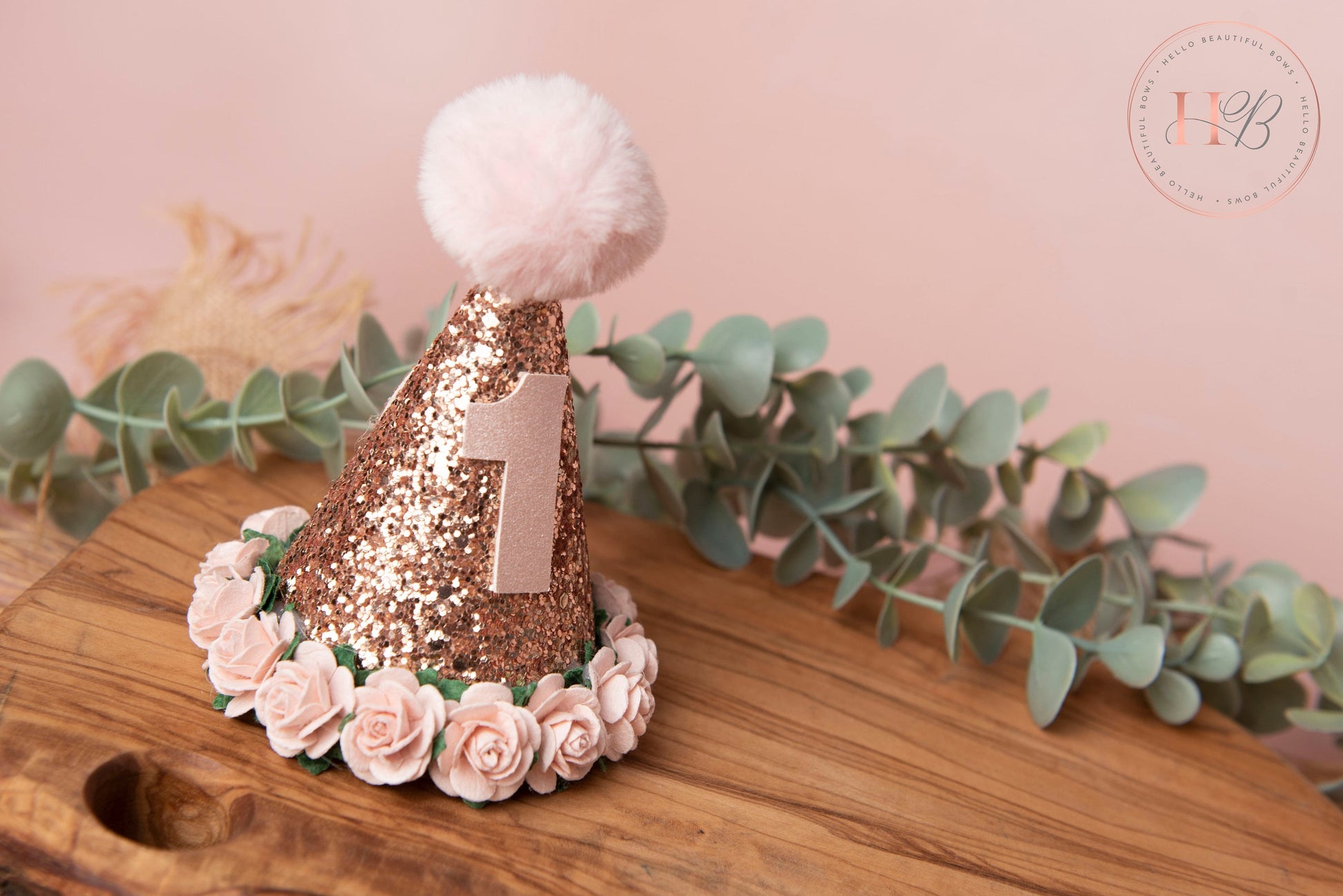 Rose Gold birthday party hat, 1st birthday crown, 2nd birthday crown, Cake smash hat, birthday crown, party hat, first birthday girl,