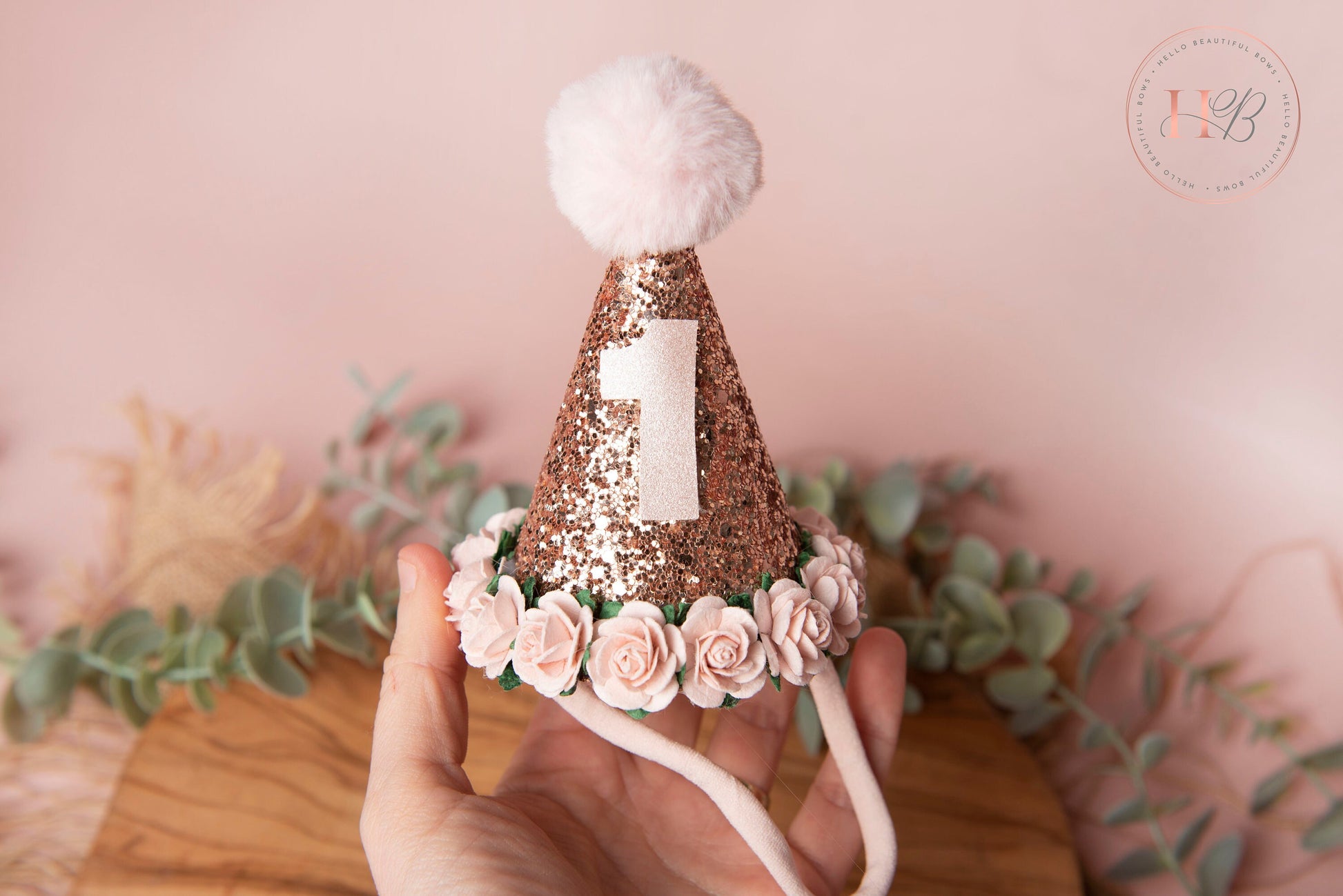 Rose Gold birthday party hat, 1st birthday crown, 2nd birthday crown, Cake smash hat, birthday crown, party hat, first birthday girl,