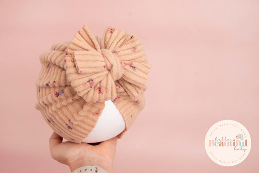Baby turban, baby hat, baby accessory, baby shower gift, Beige turban, bow turban, ribbed turban