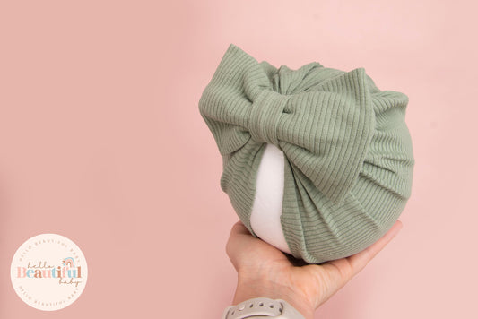 Baby turban, baby hat, baby accessory, baby shower gift, Khaki turban, bow turban, ribbed turban