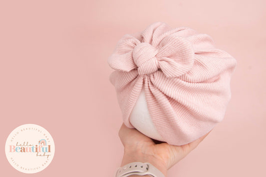 Baby turban, baby hat, baby accessory, baby shower gift, pink turban, bow turban, ribbed turban