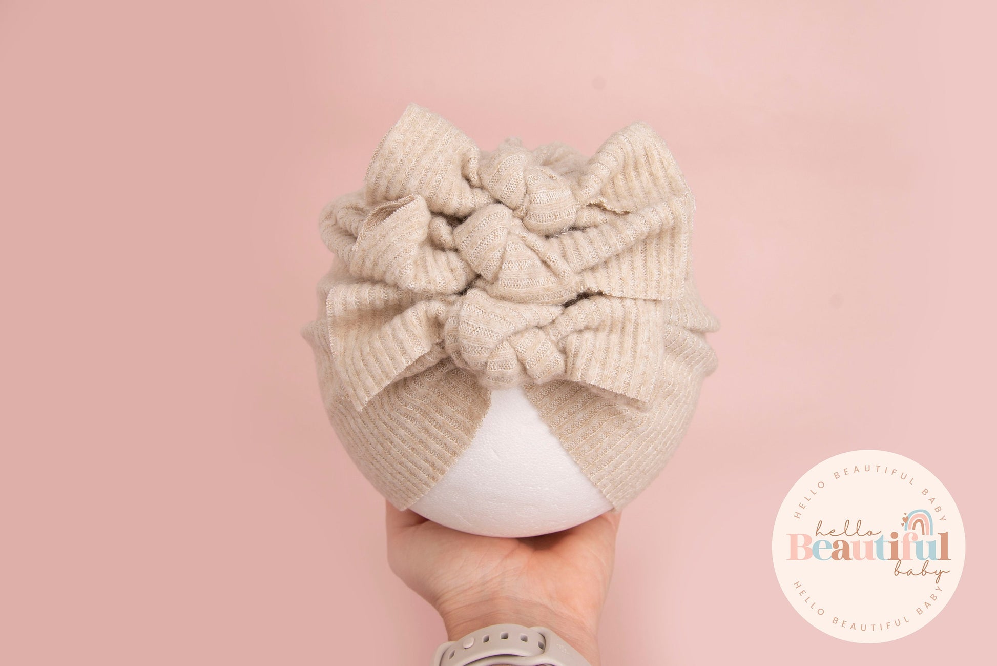 Baby turban, baby hat, baby accessory, baby shower gift, Beige turban, bow turban, ribbed turban