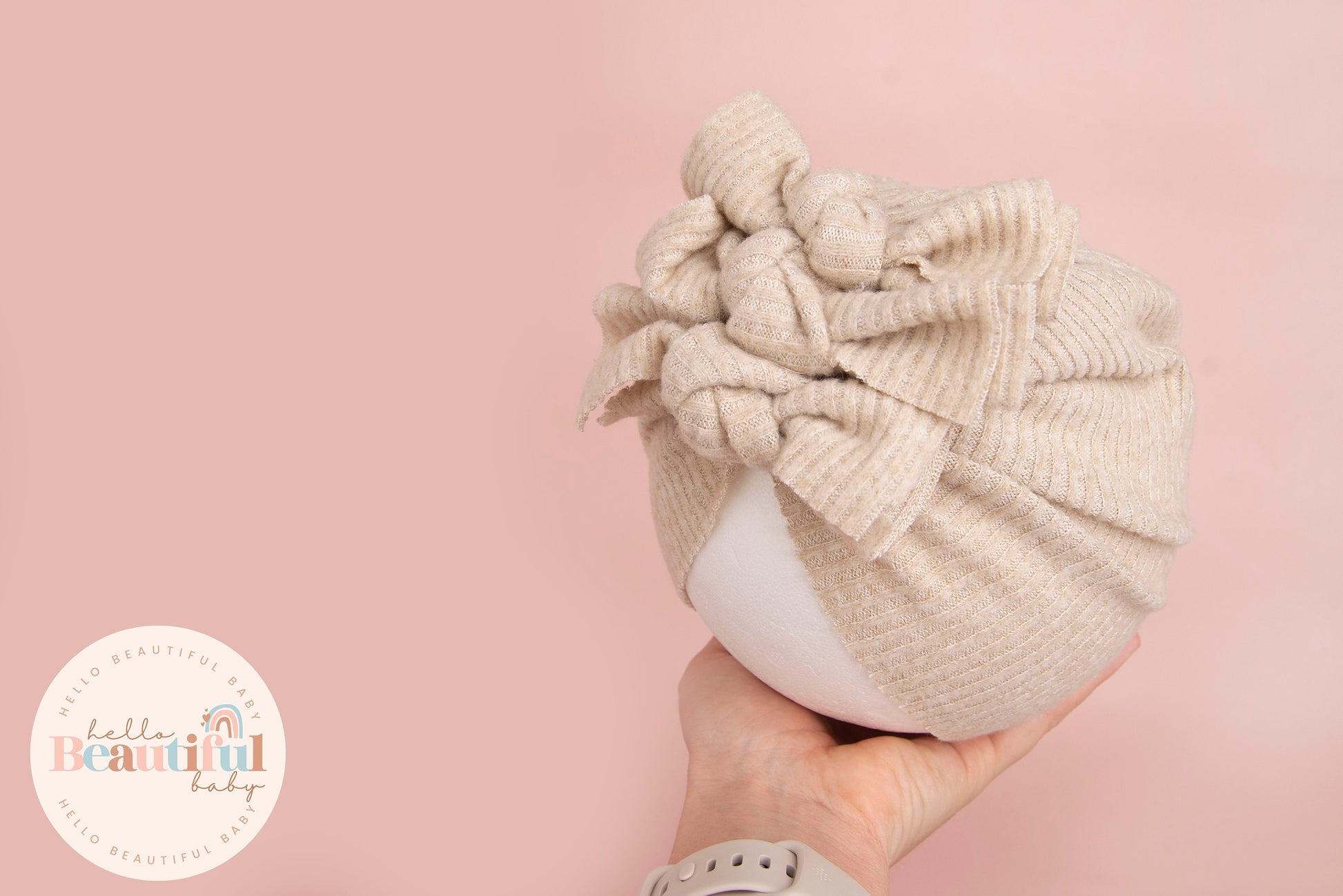 Baby turban, baby hat, baby accessory, baby shower gift, Beige turban, bow turban, ribbed turban
