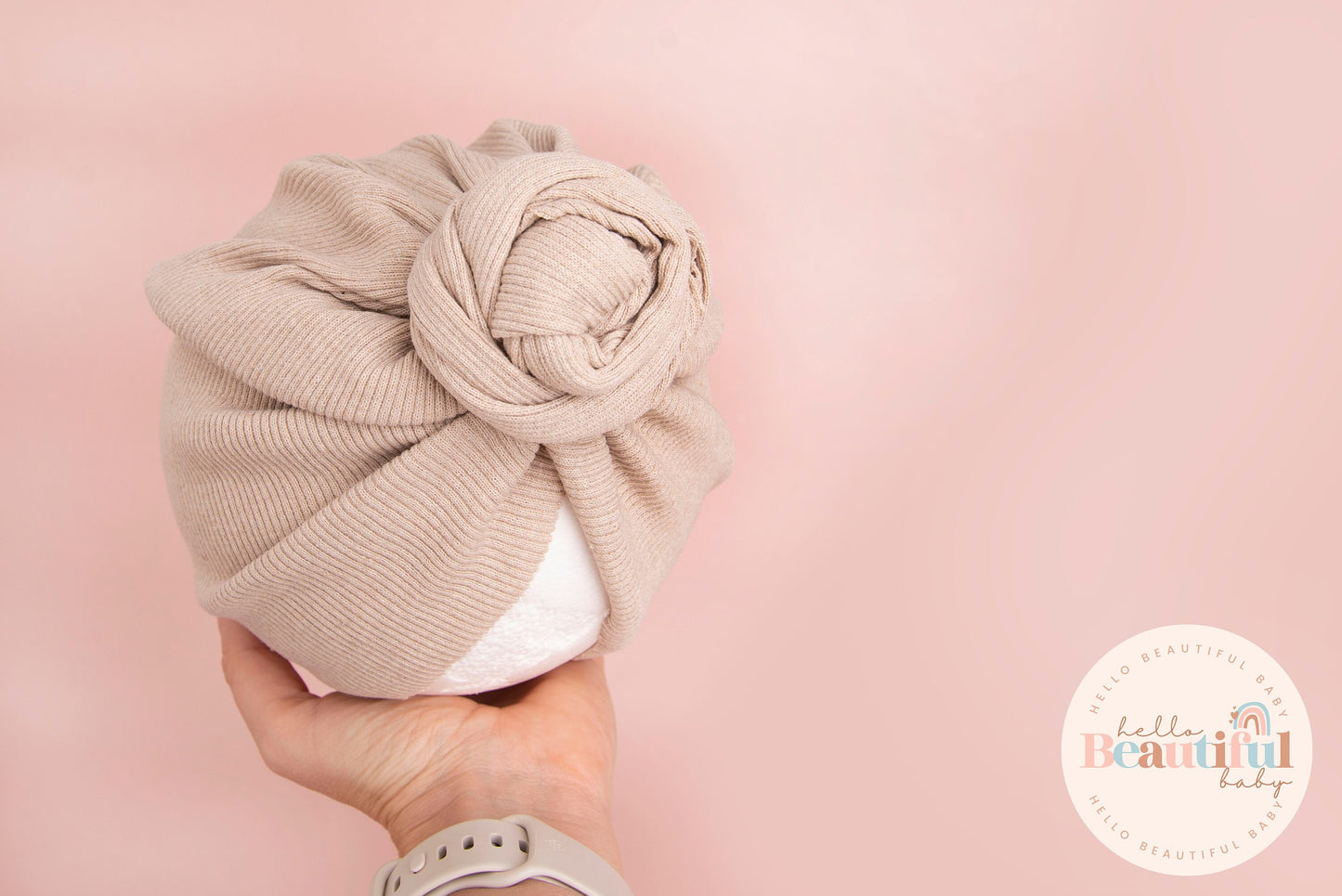 Baby turban, baby hat, baby accessory, baby shower gift, Beige turban, plait turban, ribbed turban