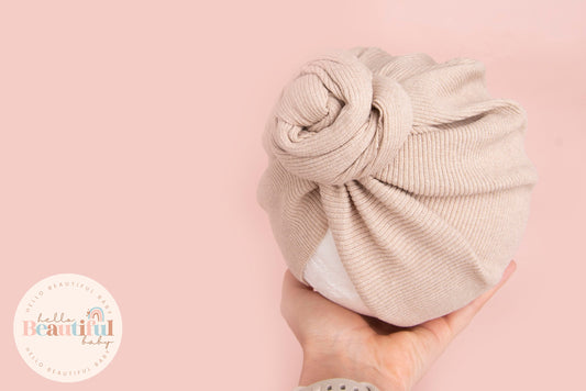 Baby turban, baby hat, baby accessory, baby shower gift, Beige turban, plait turban, ribbed turban