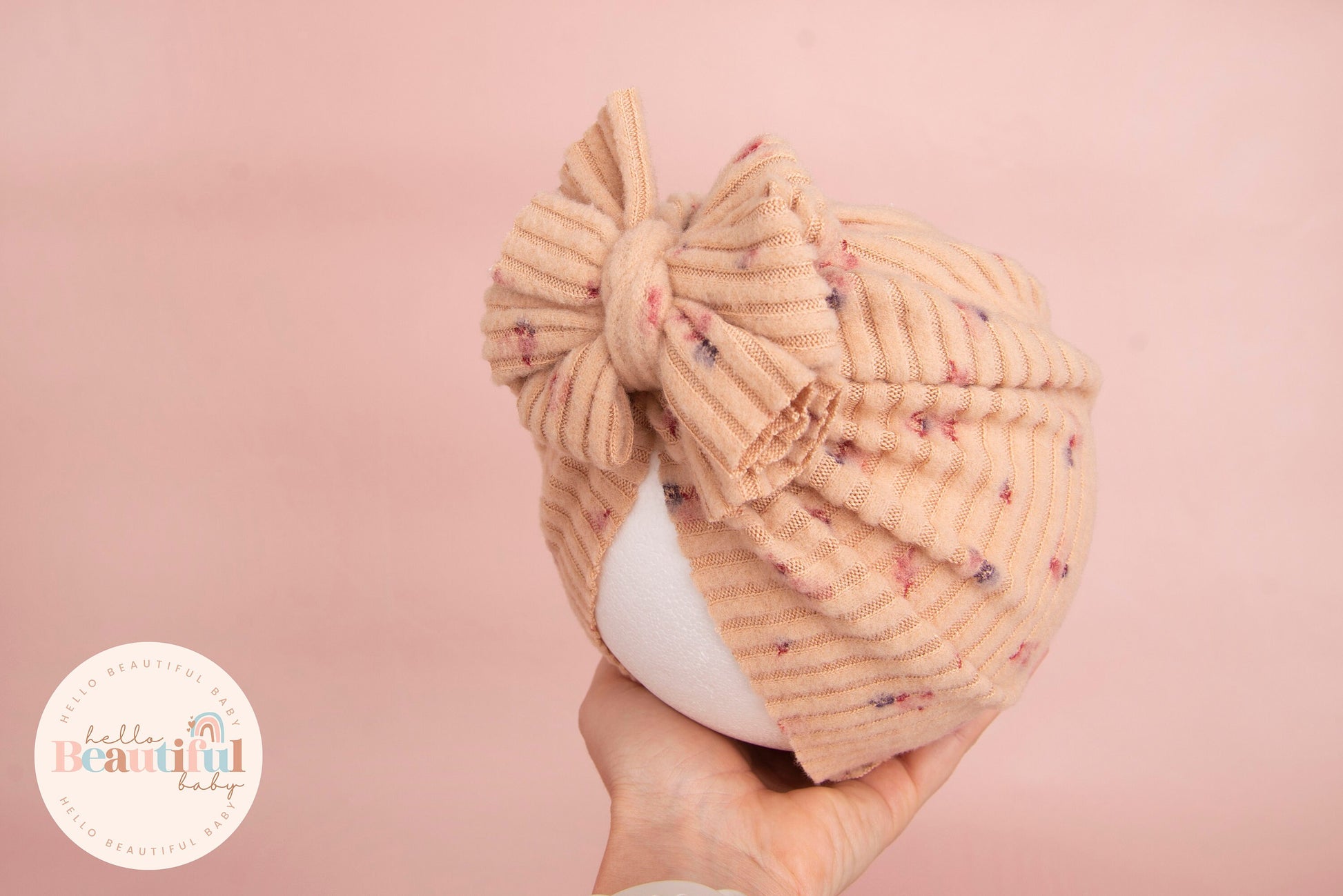 Baby turban, baby hat, baby accessory, baby shower gift, Beige turban, bow turban, ribbed turban