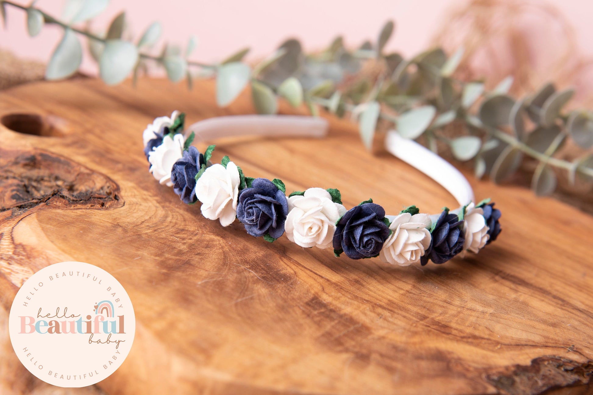 Girls flower Alice headband navy Christmas headband floral flower girl headband wedding decor