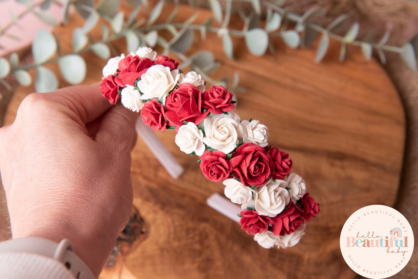 Girls flower Alice headband red Christmas headband floral flower girl wedding headband