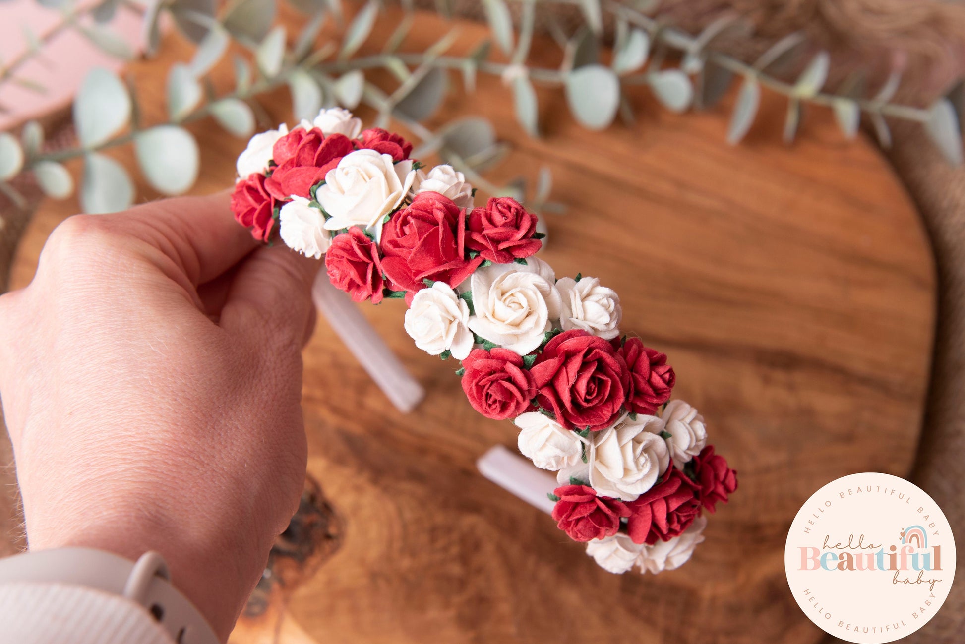 Girls flower Alice headband red Christmas headband floral flower girl wedding headband