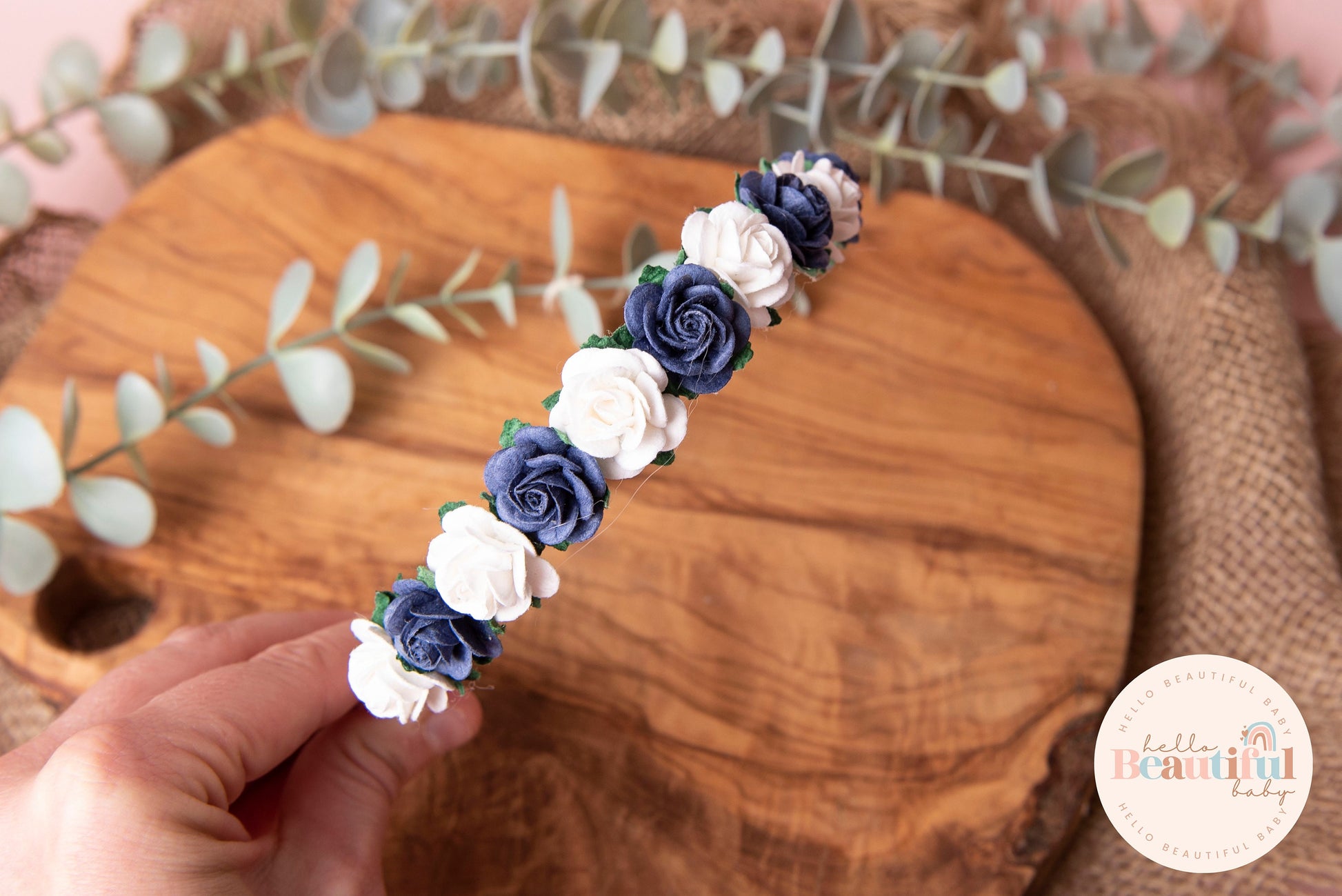 Girls flower Alice headband navy Christmas headband floral flower girl headband wedding decor