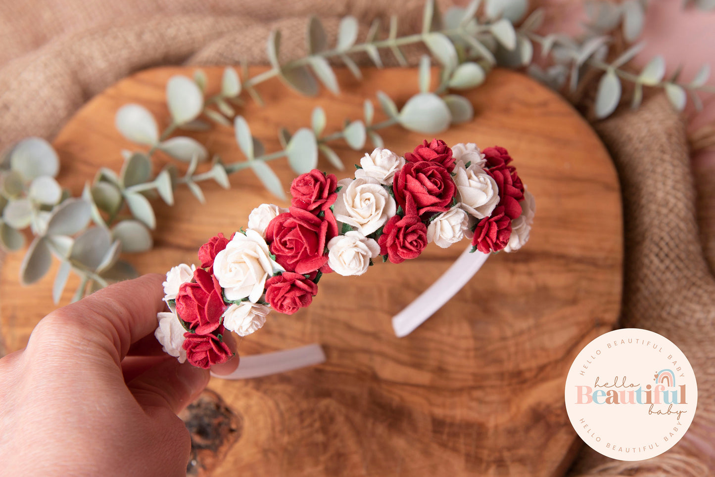 Girls flower Alice headband red Christmas headband floral flower girl wedding headband