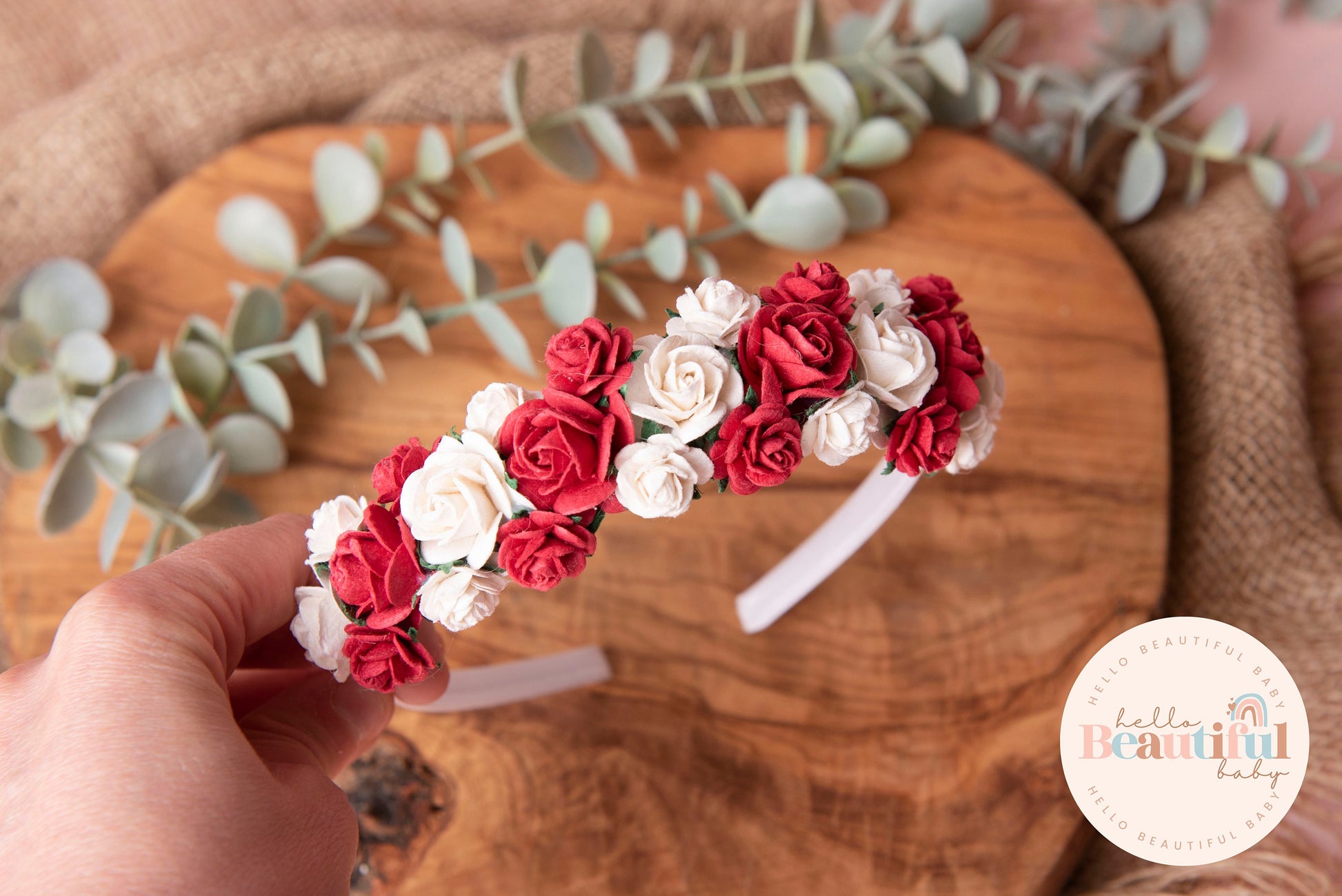 Girls flower Alice headband red Christmas headband floral flower girl wedding headband